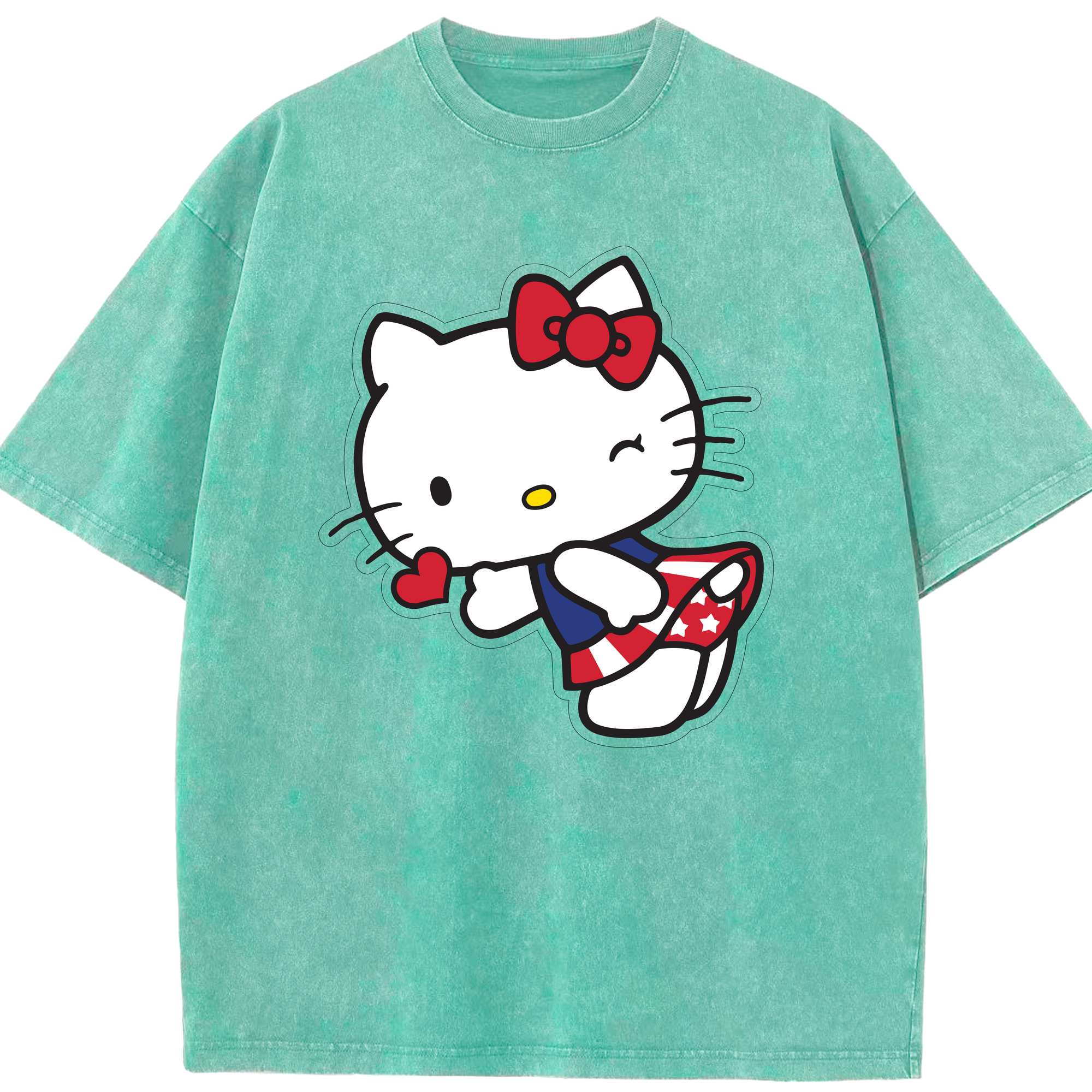 （画像用） Hello Kitty ハローキティ 綿100% ヴィンテージ風 半袖Tシャツ（フロントプリント）